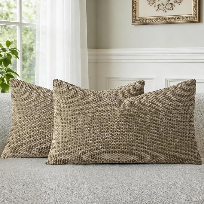 a moment Brown Chenille Throw Pillow Covers 12x20 Inch Pack of 2 Modern by amoment