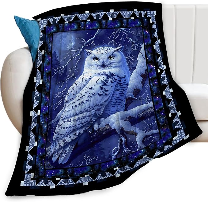 Owl Night Throw Blanket Owls Moon Print Blankets Gifts by feorafei