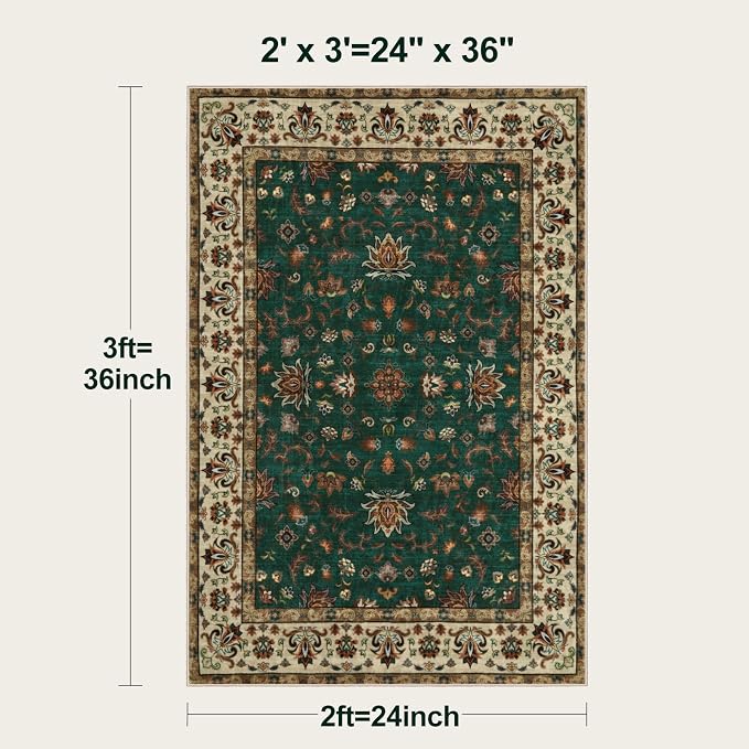 Tangsoo 2x3 Washable Rugs for Entryway, Small Area Vintage Floral Rug Non-Slip - Image 2