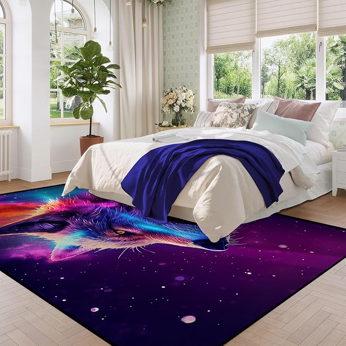 6' x 9' Galaxy Wolf Rug Large 3D Fierce Wolves Space Area Rugs - Image 4