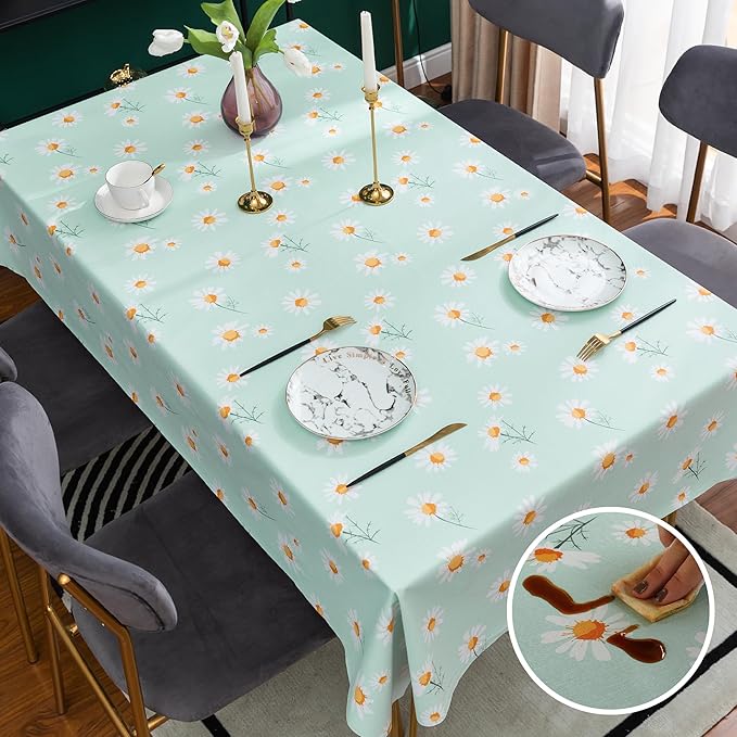 Rectangle Table Cloth, 100% Waterproof Tablecloth OilProof SpillProof Vinyl - Image 8