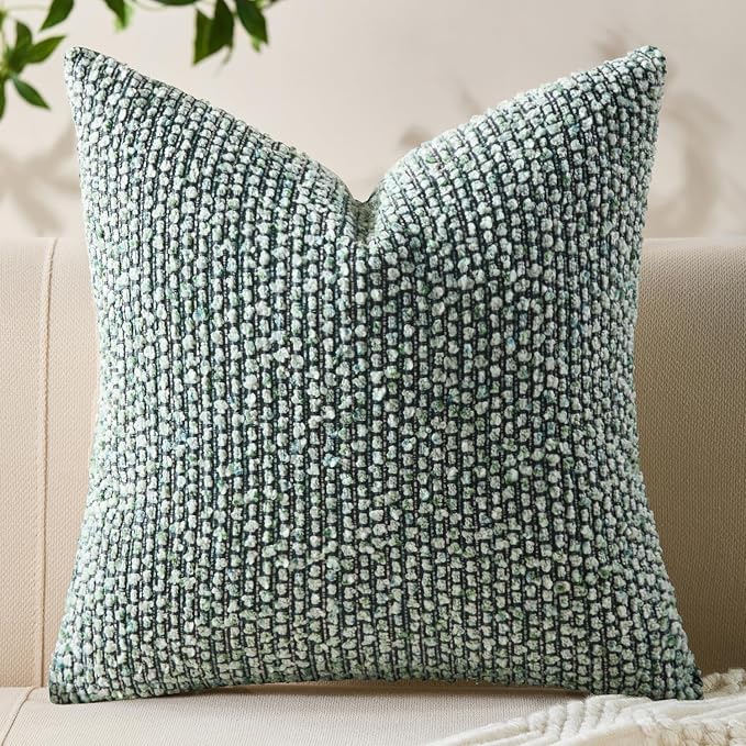 Decorative Couch Throw Pillow Covers 16x16 Green Striped Soft Wool Pillow by Allorry