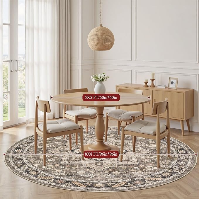 8ft Round Vintage Living Room Area Rug - Image 4
