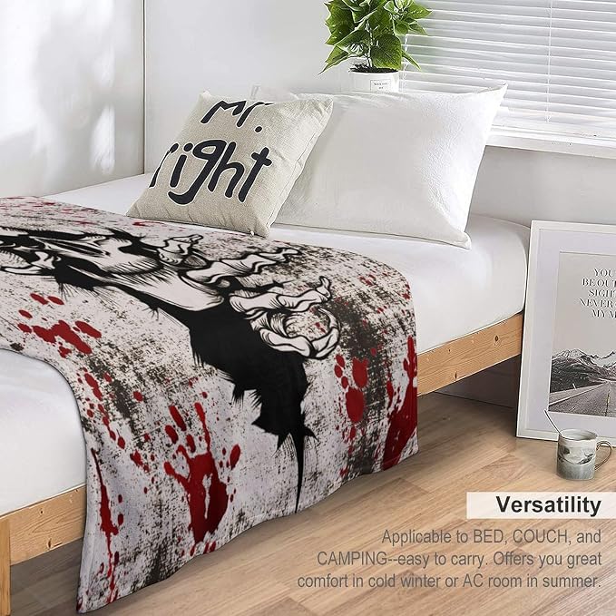 Horror Skull Throw Blanket, Halloween Day of The Dead Vintage Gothic Scary - Image 5