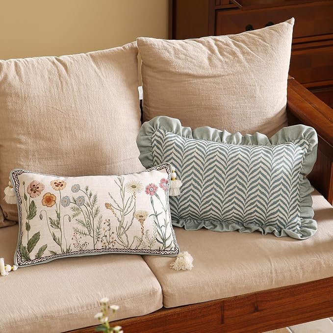 ISAENNE Design Linen Throw Pillow Covers 12"x20", Lumbar Farmhouse Cushion - Image 6