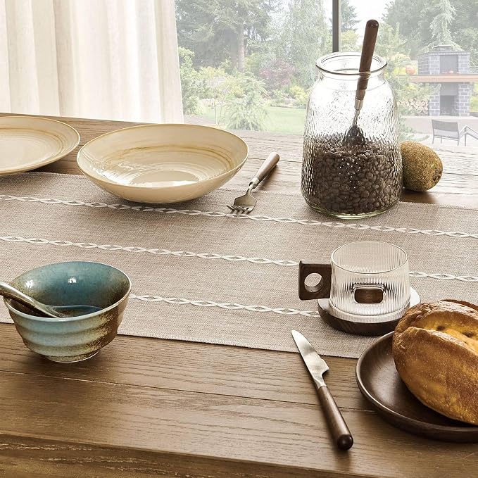 ZeeMart Farmhouse Braided Striped Table Runner, Rustic Beige Table Runners 72 - Image 5