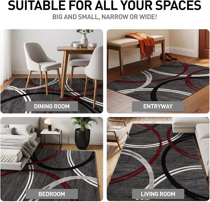 Rugshop Modern Wavy Circles Design Non-Shedding Area Rug, Carpet - Image 3