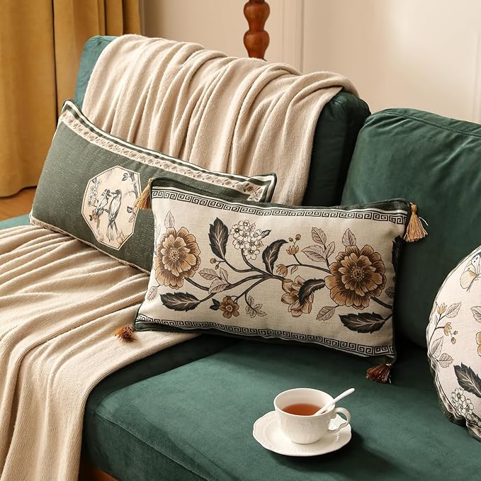 ISAENNE Design Linen Chinoiserie Rectangle Throw Pillow Covers 12"x20" Pack of 2 - Image 5
