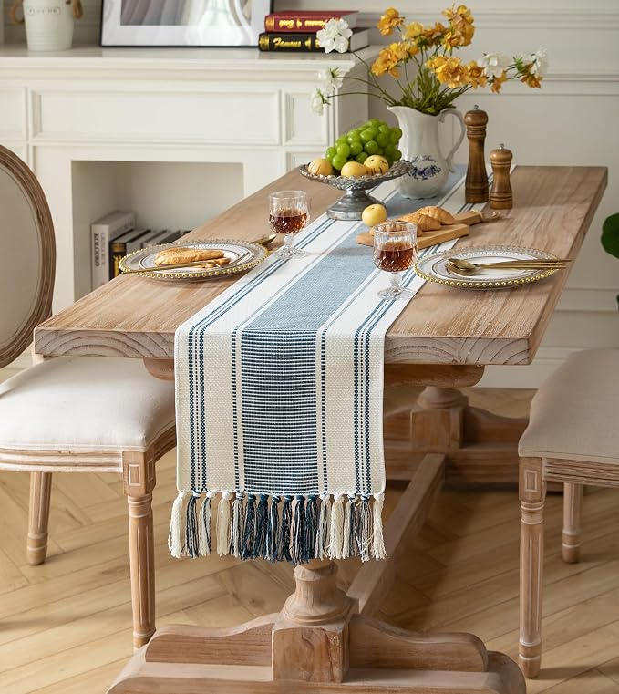 Caflife Boho Table Runner Blue and White - Image 6