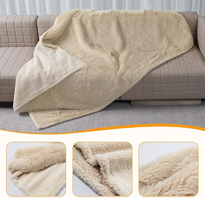 Waterproof Dog Couch Throw Blanket Beige Calming Cat Blankets - Image 8