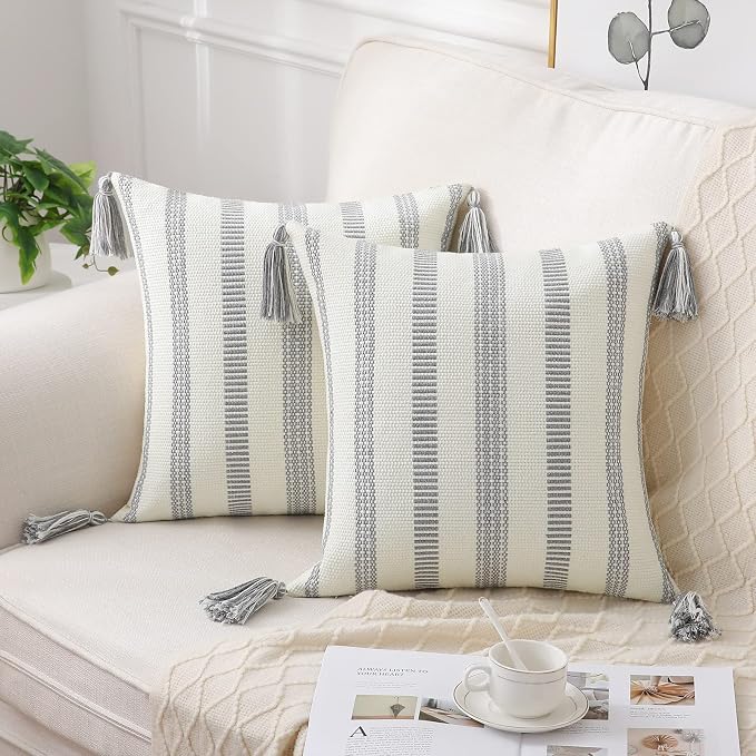 Smile Bee Boho Outdoor Couch Throw Pillow Covers Set of 2 Decorative Thick by SmileBee