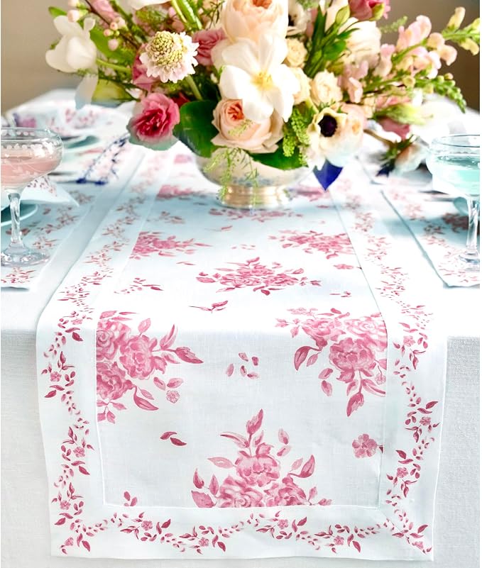 Solino Home Pink Floral Print Table Runner 72 Inches Long by SolinoHome