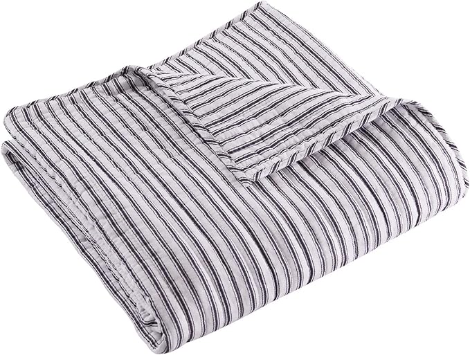Levtex Home - Tobago Stripe Charcoal - Quilted Throw - 50x60in. - White by LevtexHome