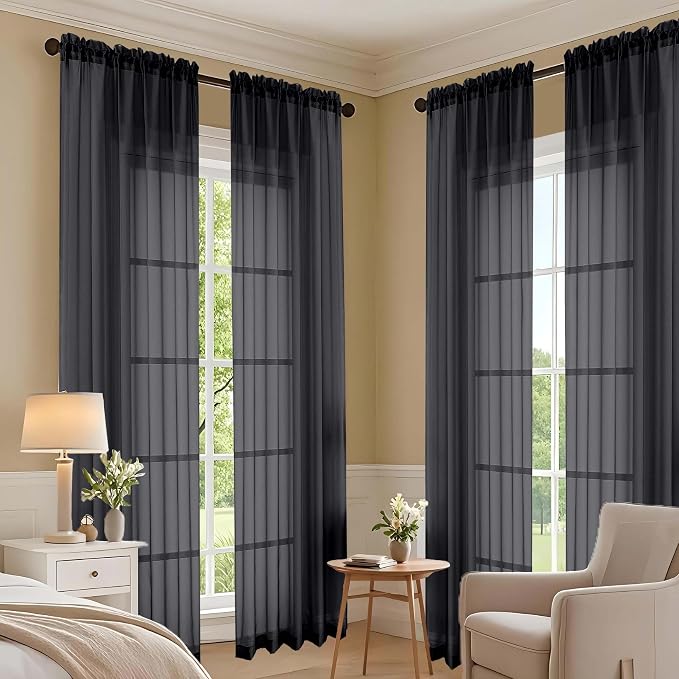 OVZME Black Sheer Curtains 120 Inches Long 2 Panels Set, 59 Inch Extra Wide - Image 7