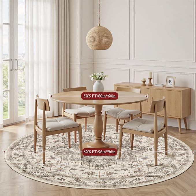 8ft Round Vintage Living Room Area Rug - Image 4
