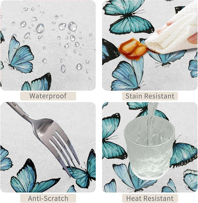 70x140inches Blue Butterfly Rectangle Table Cloth Nature Butterflies White - Image 4