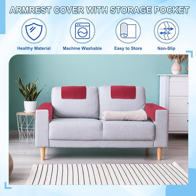 uxcell 3 PCS Armrest Covers, Couch Arm Cover Furniture Protect Slide Recliner - Image 4