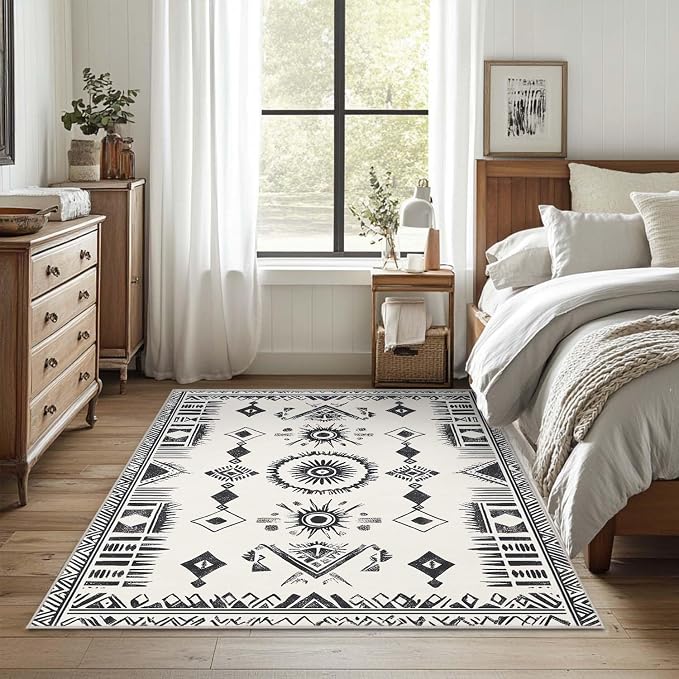 4x6 Western Area Rug Southwestern Tribal Black White Rug Non Slip Low Pile - Image 2