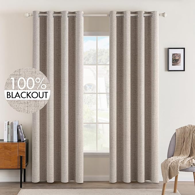 MIULEE Blackout Curtains for Bedroom Linen Texture Solid Thermal Insulated by MIULEE