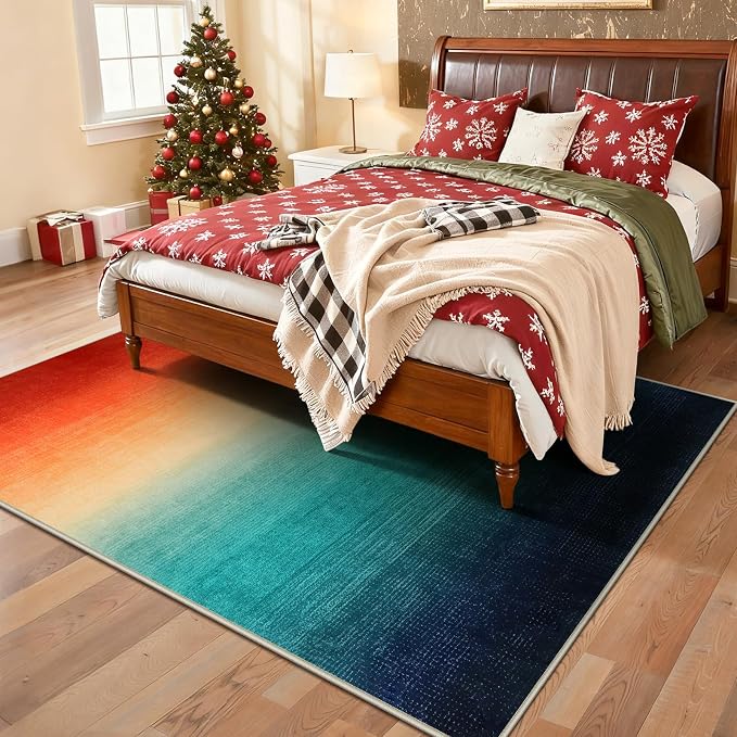Wonnitar Colorful Area Rug 5x7, Washable Modern Ombre Christmas Rugs - Image 3