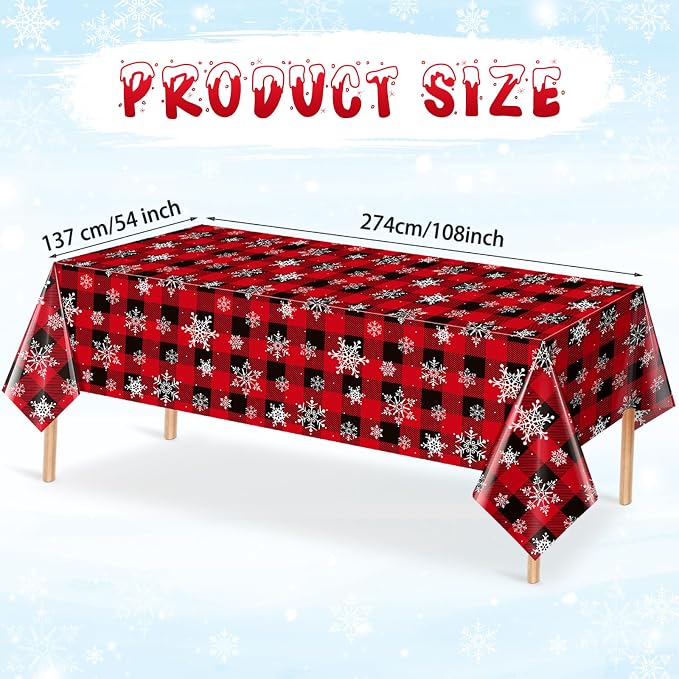 8 Pieces Red and Black Buffalo Plaid Merry Christmas Party Tablecloth - Image 2