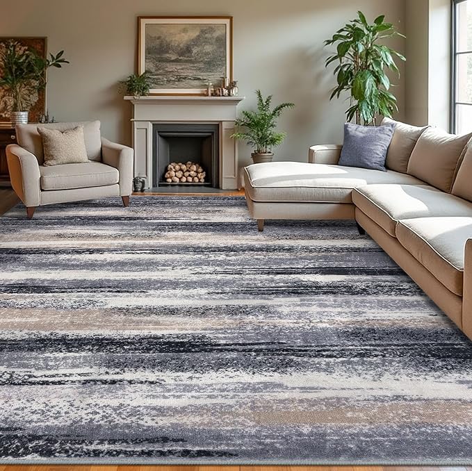 Modern Abstract 9x12 Large Machine Washable Living Room Rug Non-Slip Soft by lansny