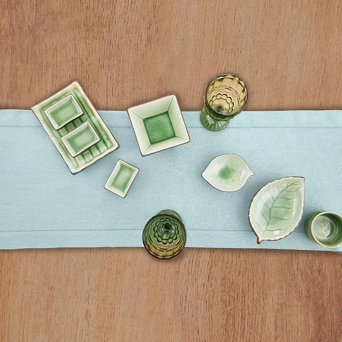 Solino Home Linen Aqua Blue Table Runner 144 Inches Long - Image 3