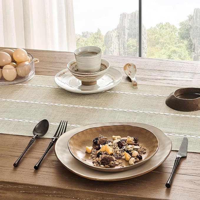 ZeeMart Farmhouse Braided Striped Table Runner, Rustic Beige Table Runners 72 - Image 5