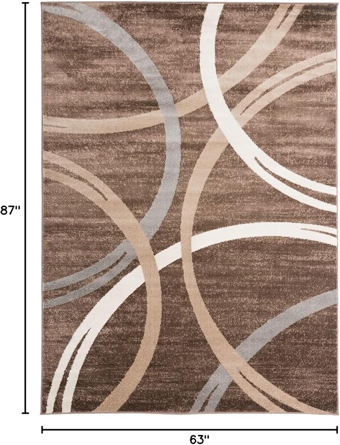 Rugshop Modern Wavy Circles Design Area Rug, Fade-Resistant Carpet - Image 2