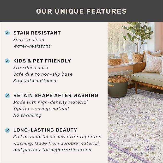 8x10 Large Lavender Rug for Bedroom, Floral Area Rug for Living Room, Dinning - Image 7