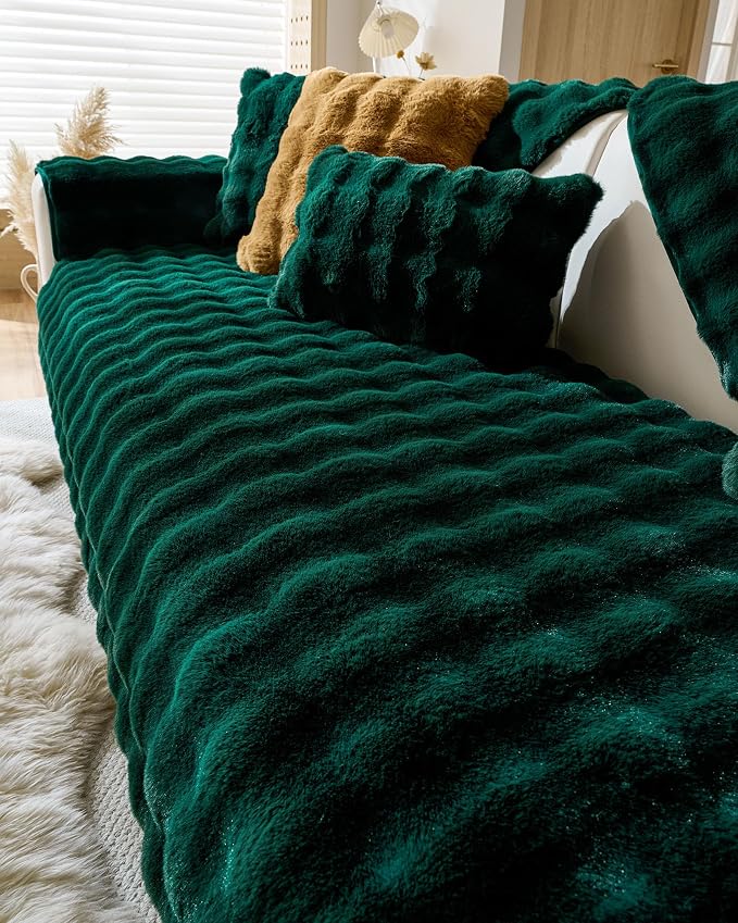 Christmas Faux Fur Couch Cover Fuzzy Soft Plush Thick Bubble Sofa Cover Luxury - Image 5