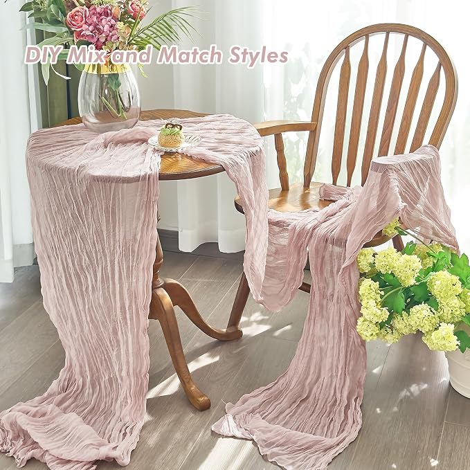 IVAPUPU 1 Pcs Cheesecloth Table Runner - 10ft Dusty Pink Boho Gauze Cheese - Image 5