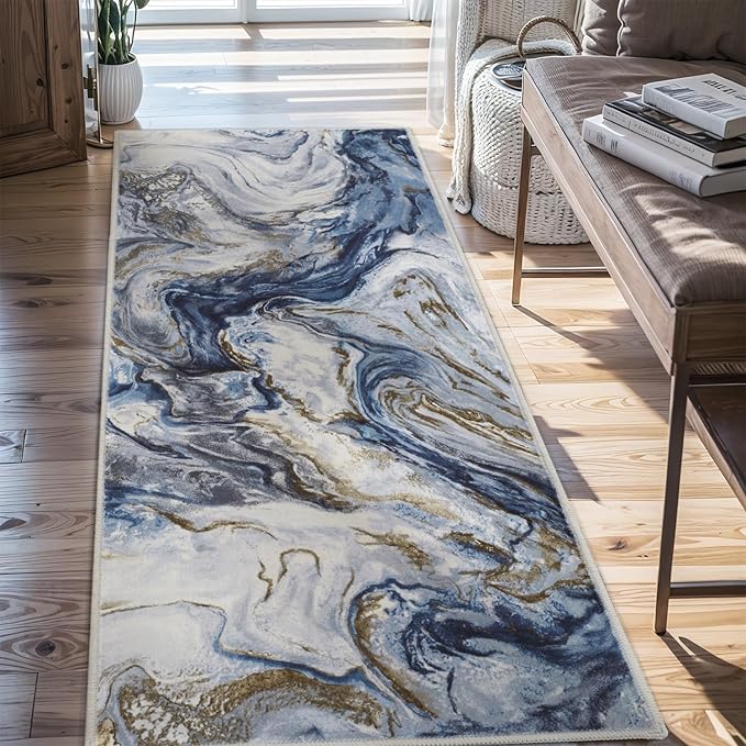 2x10 Runner Rug for Hallways Kitchen Modern Abstract Washable Rug Soft Non Slip - Image 3