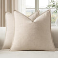 EMEMA Decorative Linen Throw Pillow Covers 24x24 Inch Natural Beige Boho by EMEMA