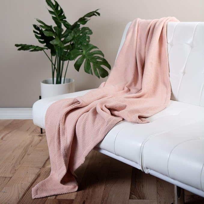 Sticky Toffee Cotton Throw Blanket 60x50 in – Woven Lightweight Blush Pink - Image 5