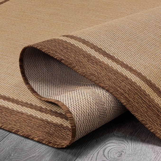 CAMILSON Outdoor Rug 8x10 Bordered Natural Brown Modern Area Rugs - Image 7