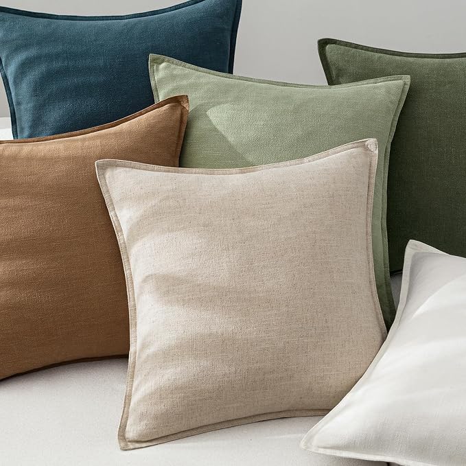 EMEMA Decorative Linen Throw Pillow Covers 20x20 Inch Dark Olive Green Boho - Image 4