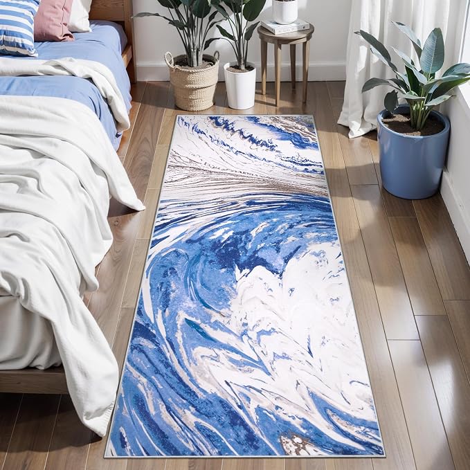 Ciicool 2x6 Washable Runner Rug, Modern Abstract Swirl Soft Hallway Rugs Runner - Image 2