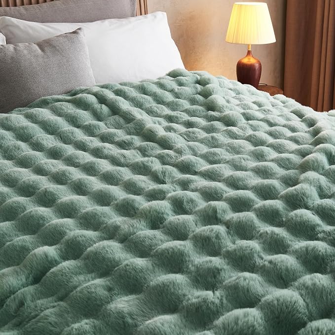 Lotus Karen Faux Fur Throw Blanket Sage Green - Image 7