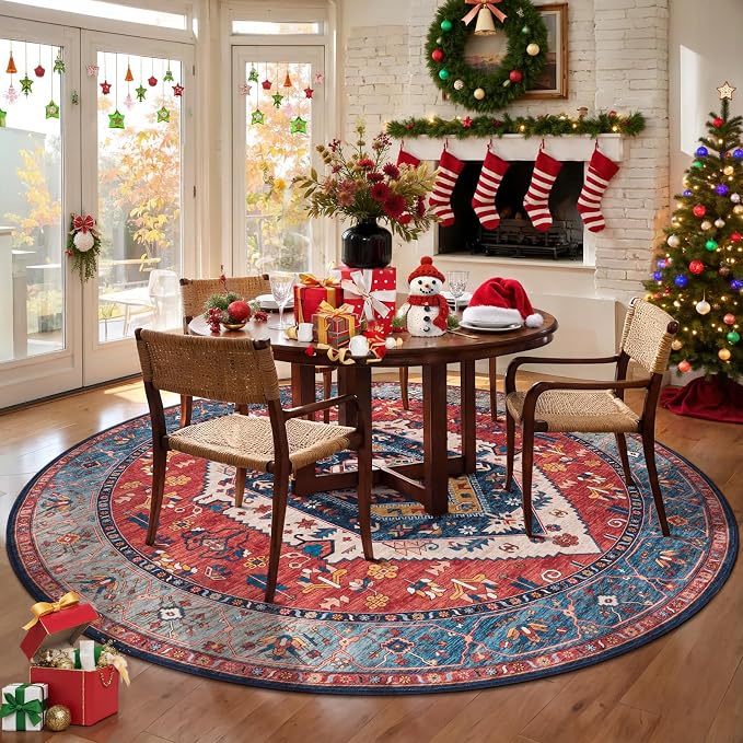 SERISSA Boho Round Area Rug, 6ft Washable Non-Slip Circle Rug, Ultra Soft - Image 3