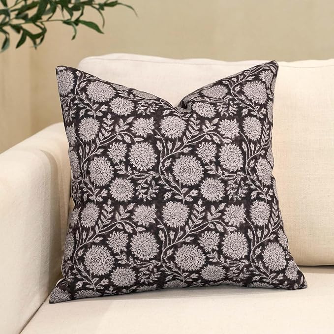 Amor Virisso Floral Throw Pillow Covers 18x18 Block Print Pillow Covers Vintage by AffordableFloralPrintMaker