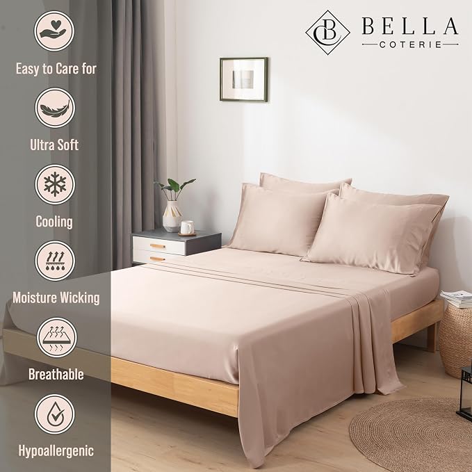 Bella Coterie 6 Piece Luxury Bamboo Viscose Queen Size Sheet Set | 100% - Image 2