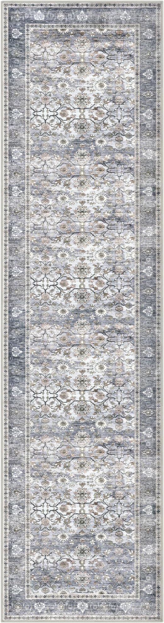 KUTA Vintage Washable Runner Rug, 2.6x10 Grey Blue Runners - Image 8