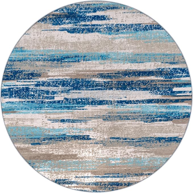 Modern Abstract Round Rug 3Ft, Circular Entryway Rugs Thin Print Faux Wool - Image 9
