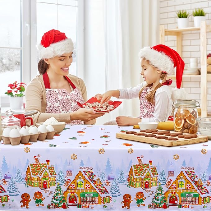 Tiamon 60 x 104 Inch Christmas Gingerbread Tablecloth Reusable Gingerbread Man - Image 5