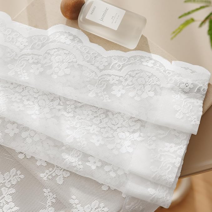 Anmao Vintage Lace Curtains 45 Inches Long 2 Panels Set, Romantic Elegant Light - Image 8