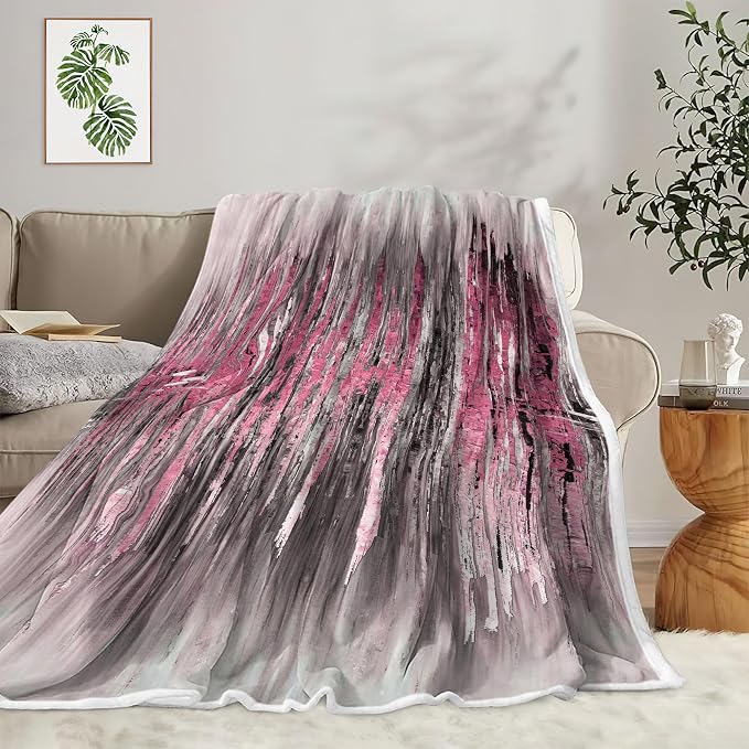 Abstract Throw Blankets, Modern Pink Gold crackNon Cozy Warm Bed Couch Blanket - Image 2