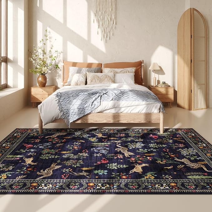 Rugcomf Living Room Rug 5x7 Rug Machine Washable Boho Area Rug Non Slip Floral - Image 3