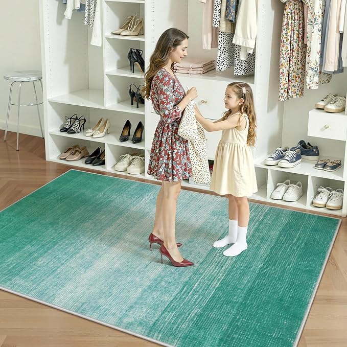 Wonnitar Modern Ombre 4x6 Area Rug, Washable Teal Kids Rug Non-Shedding - Image 8