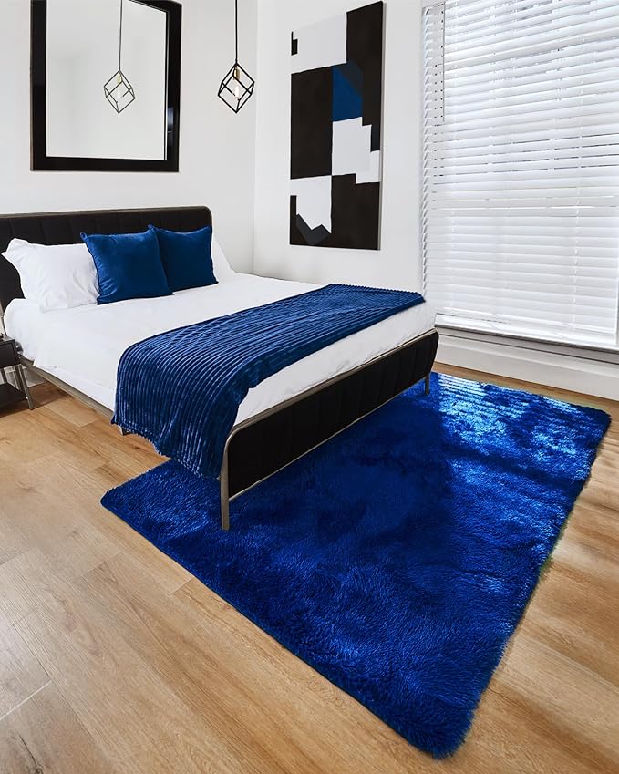 Ophanie 6x9 Navy Blue Rugs for Living Room, Large Fluffy Carpet, Fuzzy Plush - Image 7